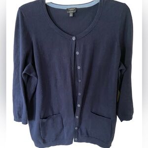 Talbots Pima Cotton navy blue cardigan, buttons, size XL Pettite